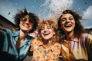 AI generated Three women are throwing confetti into the air photo