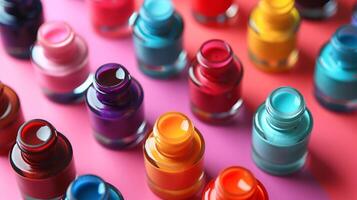 AI generated A striking image featuring unbranded nail polish bottles in vibrant colors photo