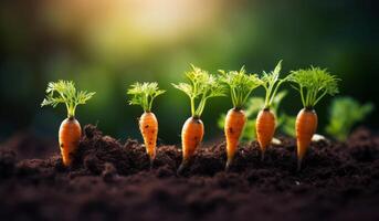 AI generated carrots growing under the soil in a garden photo