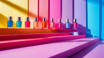 AI generated A striking image featuring unbranded nail polish bottles in vibrant colors photo