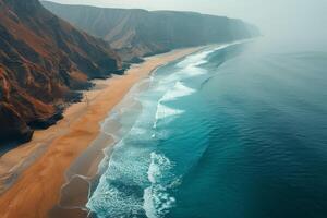 AI generated Aerial View of Beach and Cliffs photo