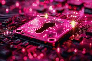 AI generated Pink Circuit Board With Lock photo