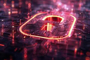 AI generated Pink Circuit Board With Lock photo
