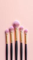 AI generated Pink colored background with a set of makeup brushes Vertical Mobile Wallpaper photo