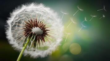 AI generated Dandelion flower abstract backdrop adds a touch of ethereal beauty photo