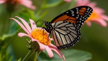 ai generado bonito monarca mariposa encaramado en flor, inspirador citar vida foto