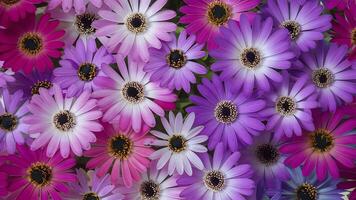 ai generado flores en rosado y Violeta en contra púrpura blanco grande pétalos foto