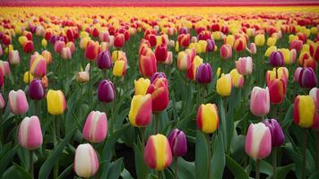 AI generated Picture Colorful tulip flowers create pattern on spring garden background texture photo