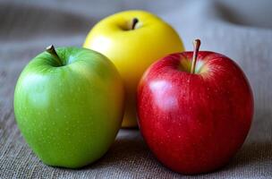 AI generated Vibrant apples trio photo