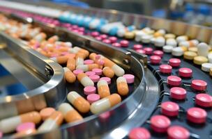 AI generated Pharmaceutical capsule production line photo
