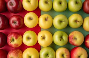 AI generated Assorted apples in a grid pattern photo