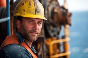 ai generado un trabajador en un petróleo plataforma foto