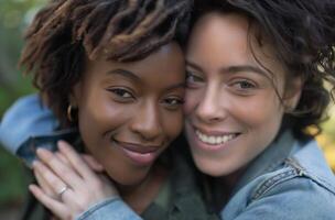 AI generated LGBT couple sharing a close moment photo