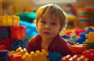 AI generated Child playing with blocks photo