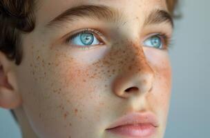 AI generated Teenage boy blue eyes freckles photo