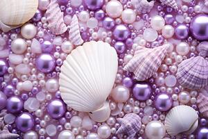 AI generated Purple Seashells and Pearls Background, Purple Seashells and Pearls Wallpaper, Purple Pearls Background, Purple Seashells Wallpaper, AI Generative photo