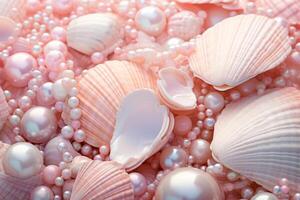 ai generado pastel conchas marinas y perlas fondo, pastel conchas marinas y perlas fondo de pantalla, pastel perlas fondo, pastel conchas marinas fondo de pantalla, ai generativo foto