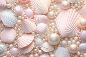 AI generated Pastel Seashells and Pearls Background, Pastel Seashells and Pearls Wallpaper, Pastel Pearls Background, Pastel Seashells Wallpaper, AI Generative photo