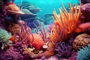 AI generated Coral reef wallpaper, Sea flower colorful coral reef photo