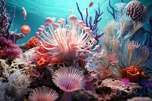 AI generated Coral reef wallpaper, Sea flower colorful coral reef photo