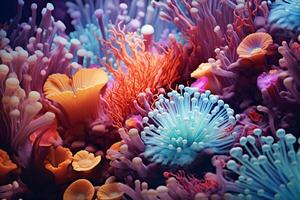 AI generated Coral reef wallpaper, Sea flower colorful coral reef photo