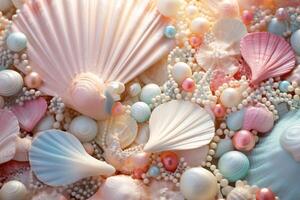 AI generated Pastel Seashells and Pearls Background, Pastel Seashells and Pearls Wallpaper, Pastel Pearls Background, Pastel Seashells Wallpaper, AI Generative photo