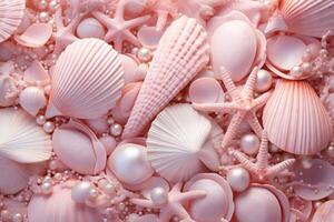 AI generated Pink Pearls and Seashells background, Pink Pearls and Seashells Wallpaper, Pink Pearls Background, Light Pink Seashells Wallpaper, AI Generative photo