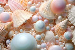 AI generated Pastel Seashells and Pearls Background, Pastel Seashells and Pearls Wallpaper, Pastel Pearls Background, Pastel Seashells Wallpaper, AI Generative photo