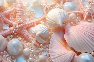 AI generated Pastel Seashells and Pearls Background, Pastel Seashells and Pearls Wallpaper, Pastel Pearls Background, Pastel Seashells Wallpaper, AI Generative photo