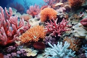 ai generado coral arrecife fondo de pantalla, mar flor vistoso coral arrecife foto