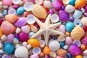 AI generated Colorful pearls and seashells background, Pearls and seashells Wallpaper, Pearls Background, Seashells Wallpaper, AI Generative photo