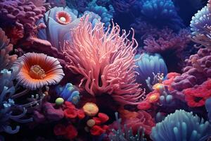 AI generated Coral reef wallpaper, Sea flower colorful coral reef photo