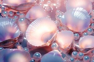 AI generated Holographic pearls and seashells background, Holographic Pearls and seashells Wallpaper, Holographic Pearls Background, Holographic Seashells Wallpaper, AI Generative photo