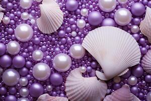 AI generated Purple Seashells and Pearls Background, Purple Seashells and Pearls Wallpaper, Purple Pearls Background, Purple Seashells Wallpaper, AI Generative photo