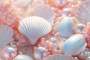 AI generated Pastel Seashells and Pearls Background, Pastel Seashells and Pearls Wallpaper, Pastel Pearls Background, Pastel Seashells Wallpaper, AI Generative photo