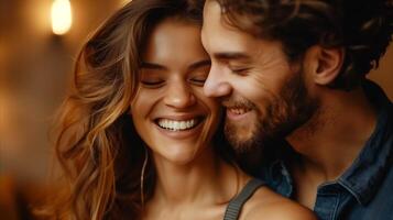 AI generated Young couple enjoying a moment of closeness and affection photo