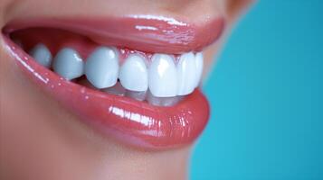 AI generated Close-up of a bright smile with healthy white teeth photo