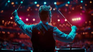 AI generated Elegant conductor leading orchestra with passion and mastery photo