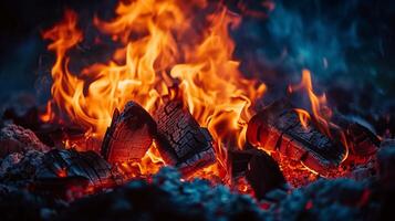 AI generated Intense flames close-up during fire photo