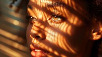 AI generated Golden hour glow on skin with warm sunlight photo