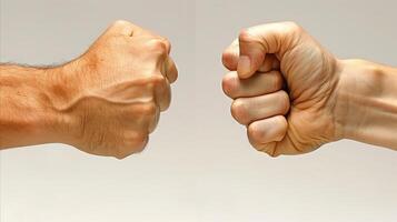 AI generated Two fists facing each other against a neutral background photo