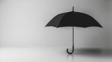 ai generado negro paraguas abierto en un minimalista gris antecedentes foto