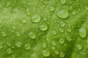 macro verde hoja con brillante gotas de lluvia foto