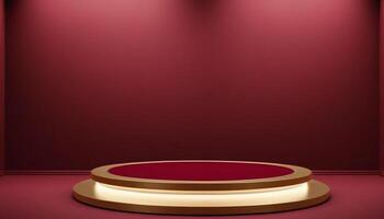 AI generated Abstract Gold Podium product with Maroon color Luxury Background photo