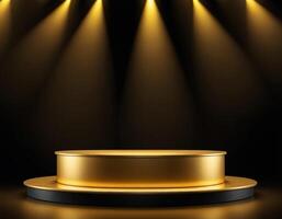 AI generated Display scene gold podium with geometric shapes, gradient luxury platform composition for background product presentation photo