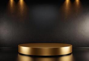 AI generated Display scene gold podium with geometric shapes, gradient luxury platform composition for background product presentation photo