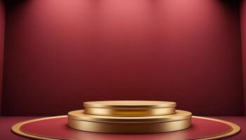 AI generated Abstract Gold Podium product with Maroon color Luxury Background photo