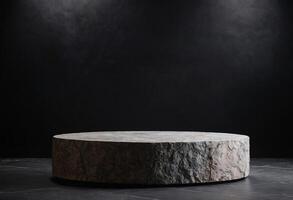 AI generated Black stone pedestal in stage for product display presentation. photo