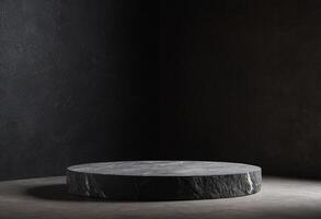 AI generated Black stone pedestal in stage for product display presentation. photo