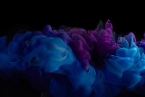 Creative Chaos, Vibrant Blue and Purple Paint Swirls on Abstract Dark Background photo